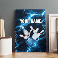 Personalized Bowling Ball Strike Graphic Canvas Wall Art Blue Lightning Storm and Electric Energy - Wonder Print Shop
