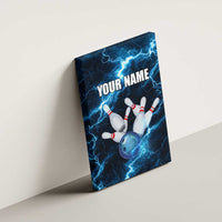 Personalized Bowling Ball Strike Graphic Canvas Wall Art Blue Lightning Storm and Electric Energy - Wonder Print Shop