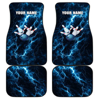 Personalized Bowling Ball Strike Graphic Car Mats Blue Lightning Storm and Electric Energy - Wonder Print Shop