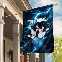 Personalized Bowling Ball Strike Graphic Garden Flag Blue Lightning Storm and Electric Energy - Wonder Print Shop