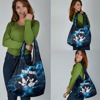 Personalized Bowling Ball Strike Graphic Grocery Bag Blue Lightning Storm and Electric Energy - Wonder Print Shop