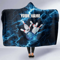 Personalized Bowling Ball Strike Graphic Hooded Blanket Blue Lightning Storm and Electric Energy - Wonder Print Shop