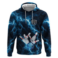 Personalized Bowling Ball Strike Graphic Hoodie Blue Lightning Storm and Electric Energy - Wonder Print Shop