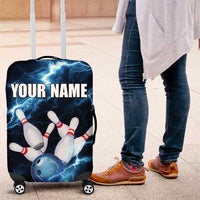 Personalized Bowling Ball Strike Graphic Luggage Cover Blue Lightning Storm and Electric Energy - Wonder Print Shop