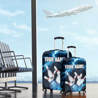 Personalized Bowling Ball Strike Graphic Luggage Cover Blue Lightning Storm and Electric Energy - Wonder Print Shop