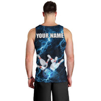 Personalized Bowling Ball Strike Graphic Men Tank Top Blue Lightning Storm and Electric Energy - Wonder Print Shop