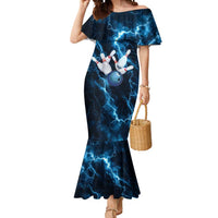 Personalized Bowling Ball Strike Graphic Mermaid Dress Blue Lightning Storm and Electric Energy - Wonder Print Shop