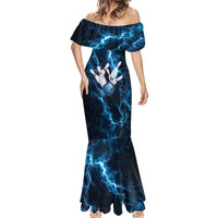 Personalized Bowling Ball Strike Graphic Mermaid Dress Blue Lightning Storm and Electric Energy - Wonder Print Shop