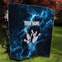 Personalized Bowling Ball Strike Graphic Quilt Blue Lightning Storm and Electric Energy - Wonder Print Shop