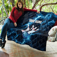 Personalized Bowling Ball Strike Graphic Quilt Blue Lightning Storm and Electric Energy - Wonder Print Shop