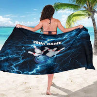 Personalized Bowling Ball Strike Graphic Sarong Blue Lightning Storm and Electric Energy - Wonder Print Shop