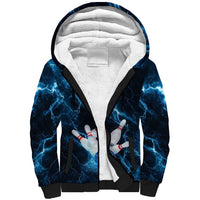 Personalized Bowling Ball Strike Graphic Sherpa Hoodie Blue Lightning Storm and Electric Energy - Wonder Print Shop