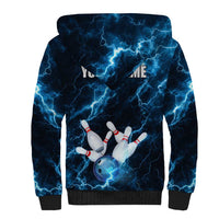 Personalized Bowling Ball Strike Graphic Sherpa Hoodie Blue Lightning Storm and Electric Energy - Wonder Print Shop