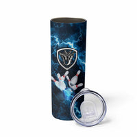 Personalized Bowling Ball Strike Graphic Skinny Tumbler Blue Lightning Storm and Electric Energy - Wonder Print Shop