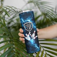 Personalized Bowling Ball Strike Graphic Skinny Tumbler Blue Lightning Storm and Electric Energy - Wonder Print Shop