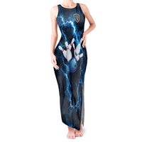 Personalized Bowling Ball Strike Graphic Tank Maxi Dress Blue Lightning Storm and Electric Energy - Wonder Print Shop