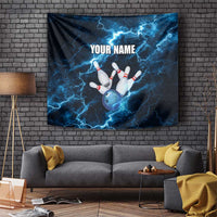 Personalized Bowling Ball Strike Graphic Tapestry Blue Lightning Storm and Electric Energy - Wonder Print Shop