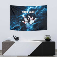 Personalized Bowling Ball Strike Graphic Tapestry Blue Lightning Storm and Electric Energy - Wonder Print Shop