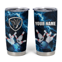 Personalized Bowling Ball Strike Graphic Tumbler Cup Blue Lightning Storm and Electric Energy - Wonder Print Shop