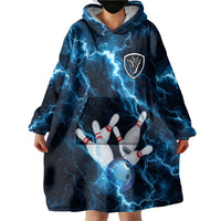 Personalized Bowling Ball Strike Graphic Wearable Blanket Hoodie Blue Lightning Storm and Electric Energy - Wonder Print Shop