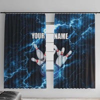 Personalized Bowling Ball Strike Graphic Window Curtain Blue Lightning Storm and Electric Energy - Wonder Print Shop