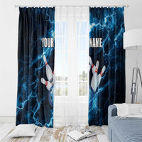 Personalized Bowling Ball Strike Graphic Window Curtain Blue Lightning Storm and Electric Energy - Wonder Print Shop