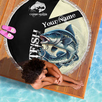 Catfish Fishing Customize Name Beach Blanket Splash Effect and Black Cream Split Design - Wonder Print Shop