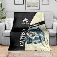 Catfish Fishing Customize Name Blanket Splash Effect and Black Cream Split Design - Wonder Print Shop