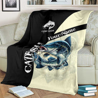 Catfish Fishing Customize Name Blanket Splash Effect and Black Cream Split Design - Wonder Print Shop