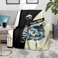 Catfish Fishing Customize Name Blanket Splash Effect and Black Cream Split Design - Wonder Print Shop