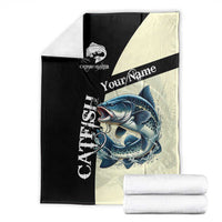 Catfish Fishing Customize Name Blanket Splash Effect and Black Cream Split Design - Wonder Print Shop