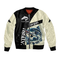 Catfish Fishing Customize Name Bomber Jacket Splash Effect and Black Cream Split Design - Wonder Print Shop