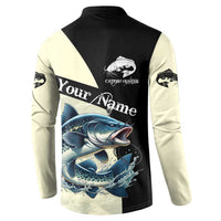 Catfish Fishing Customize Name Button Sweatshirt Splash Effect and Black Cream Split Design - Wonder Print Shop