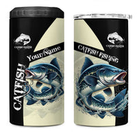 Catfish Fishing Customize Name 4 in 1 Can Cooler Tumbler Splash Effect and Black Cream Split Design - Wonder Print Shop