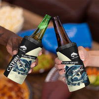 Catfish Fishing Customize Name 4 in 1 Can Cooler Tumbler Splash Effect and Black Cream Split Design - Wonder Print Shop