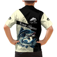 Catfish Fishing Customize Name Family Matching Mermaid Dress and Hawaiian Shirt Splash Effect and Black Cream Split Design - Wonder Print Shop