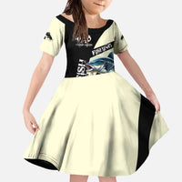 Catfish Fishing Customize Name Family Matching Off The Shoulder Long Sleeve Dress and Hawaiian Shirt Splash Effect and Black Cream Split Design - Wonder Print Shop