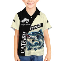 Catfish Fishing Customize Name Family Matching Off The Shoulder Long Sleeve Dress and Hawaiian Shirt Splash Effect and Black Cream Split Design - Wonder Print Shop