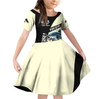 Catfish Fishing Customize Name Family Matching Off Shoulder Short Dress and Hawaiian Shirt Splash Effect and Black Cream Split Design - Wonder Print Shop