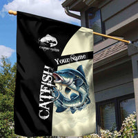 Catfish Fishing Customize Name Garden Flag Splash Effect and Black Cream Split Design - Wonder Print Shop