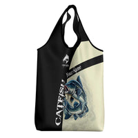 Catfish Fishing Customize Name Grocery Bag Splash Effect and Black Cream Split Design - Wonder Print Shop