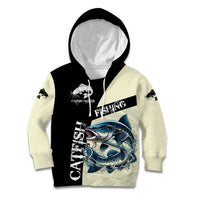 Catfish Fishing Customize Name Kid Hoodie Splash Effect and Black Cream Split Design - Wonder Print Shop