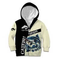 Catfish Fishing Customize Name Kid Hoodie Splash Effect and Black Cream Split Design - Wonder Print Shop