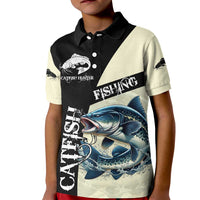 Catfish Fishing Customize Name Kid Polo Shirt Splash Effect and Black Cream Split Design - Wonder Print Shop
