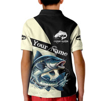 Catfish Fishing Customize Name Kid Polo Shirt Splash Effect and Black Cream Split Design - Wonder Print Shop