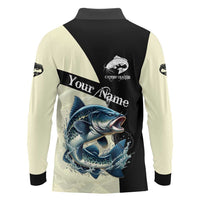 Catfish Fishing Customize Name Long Sleeve Polo Shirt Splash Effect and Black Cream Split Design - Wonder Print Shop