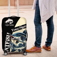 Catfish Fishing Customize Name Luggage Cover Splash Effect and Black Cream Split Design - Wonder Print Shop