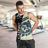 Catfish Fishing Customize Name Men Tank Top Splash Effect and Black Cream Split Design - Wonder Print Shop