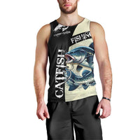 Catfish Fishing Customize Name Men Tank Top Splash Effect and Black Cream Split Design - Wonder Print Shop
