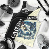 Catfish Fishing Customize Name Men Tank Top Splash Effect and Black Cream Split Design - Wonder Print Shop